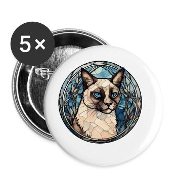 Schneeschuh-Katzenrasse Aquarell-Glasmalerei - Buttons groß 56 mm (5er Pack) - Weiß - Vorne
