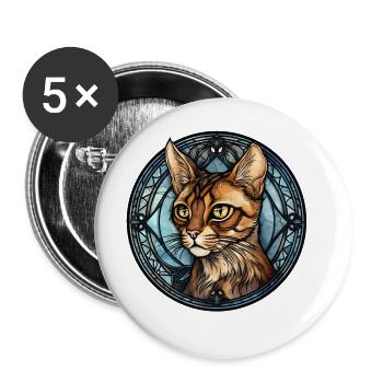 Toyger Katzenrasse Aquarell Glasmalerei - Buttons groß 56 mm (5er Pack) - Weiß - Vorne
