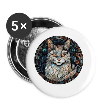 Race de chat angora turc aquarelle peinture sur verre - Lot de 5 grands badges (56 mm) - blanc - Devant