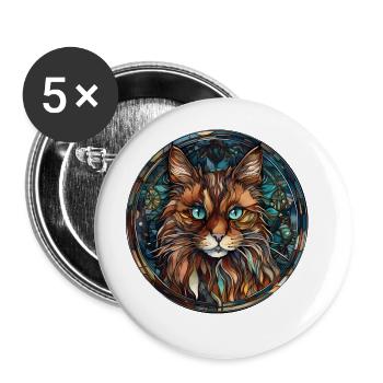 Race de chat somalien Aquarelle Peinture sur verre - Lot de 5 grands badges (56 mm) - blanc - Devant