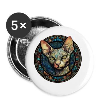 Sphynx Cat Breed Watercolor Glass Painting - Buttons large 2.2''/56 mm (5-pack) - white - Front