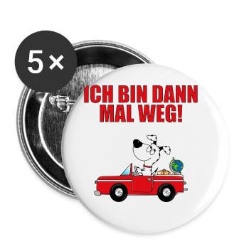 HUND - AUTO - Buttons groß 56 mm (5er Pack) - Weiß - Vorne
