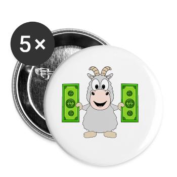 ZIEGE - TIER - GELD - Buttons groß 56 mm (5er Pack) - Weiß - Vorne