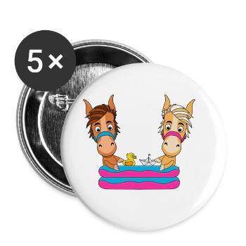PFERDE - PONYS - PLANSCHBECKEN - TIERE - Buttons groß 56 mm (5er Pack) - Weiß - Vorne