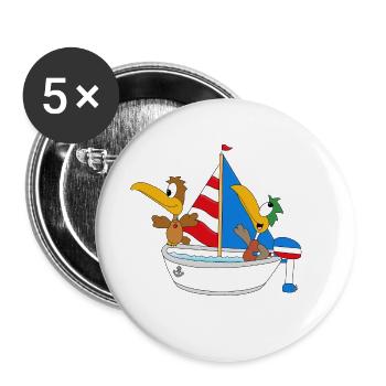 ENTEN - BOOT - SCHIFF - MEER - SEE - VÖGEL - TIERE - Buttons groß 56 mm (5er Pack) - Weiß - Vorne