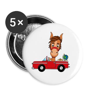 PFERD - AUTO - REISE - WELTENBUMMLER - PONY - Buttons groß 56 mm (5er Pack) - Weiß - Vorne