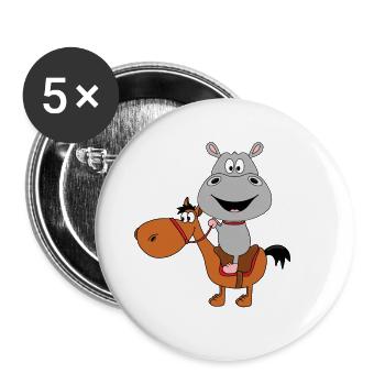 NILPFERD - FLUSSPFERD - HIPPO - PFERD - PONY - Buttons groß 56 mm (5er Pack) - Weiß - Vorne