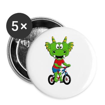 FAHRRAD - RAD - RADFAHRER - DRACHE - KIND - BABY - Buttons groß 56 mm (5er Pack) - Weiß - Vorne