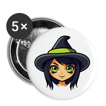 Niedliche Halloween Hexe - Buttons groß 56 mm (5er Pack) - Weiß - Vorne