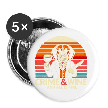 Crime and Wine, Beagle Dogs Wine And True Crime - Buttons groß 56 mm (5er Pack) - Weiß - Vorne