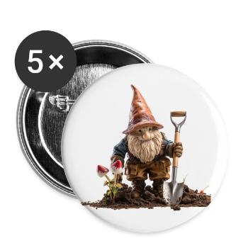 Humor in the garden with garden gnomes - Buttons large 2.2''/56 mm (5-pack) - white - Front