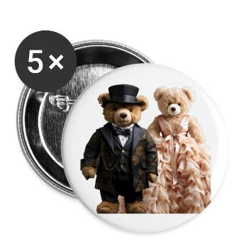 Zwei Teddybären frisch verheiratet - Buttons groß 56 mm (5er Pack) - Weiß - Vorne