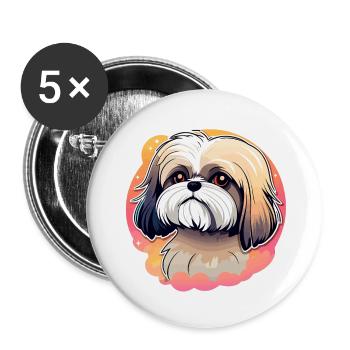 Shih Tzu Dog Drawing - Buttons large 2.2''/56 mm (5-pack) - white - Front