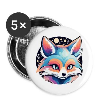 Fuchs Zeichnung - Buttons groß 56 mm (5er Pack) - Weiß - Vorne