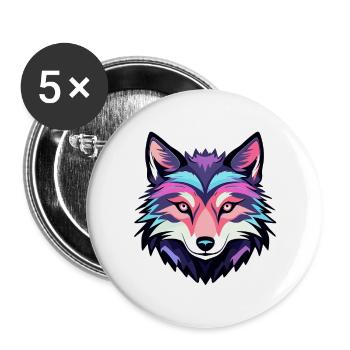 Wolf Zeichnung - Buttons groß 56 mm (5er Pack) - Weiß - Vorne