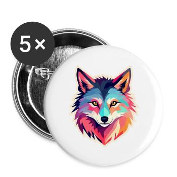 Dessin de loup - Lot de 5 grands badges (56 mm) - blanc - Devant
