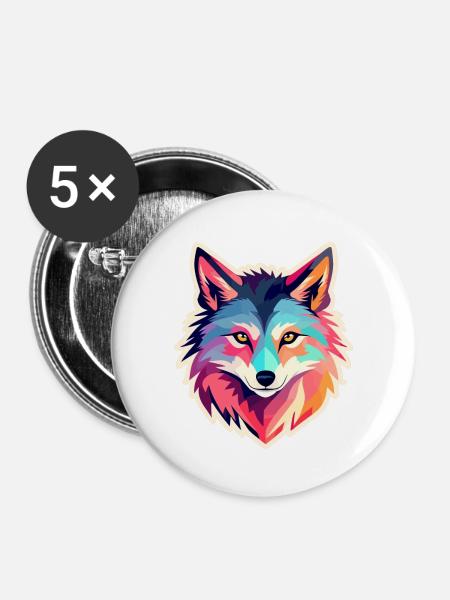 Wolf Zeichnung - Buttons groß 56 mm (5er Pack) - Weiß