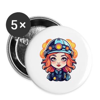 Dessin de pompier - Lot de 5 grands badges (56 mm) - blanc - Devant