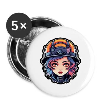 Feuerwehrfrau Zeichnung - Buttons groß 56 mm (5er Pack) - Weiß - Vorne
