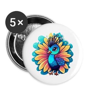 Peacock Bird Drawing - Buttons large 2.2''/56 mm (5-pack) - white - Front