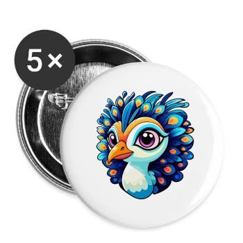 Peacock Bird Drawing - Buttons large 2.2''/56 mm (5-pack) - white - Front