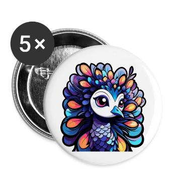 Peacock Bird Drawing - Buttons large 2.2''/56 mm (5-pack) - white - Front
