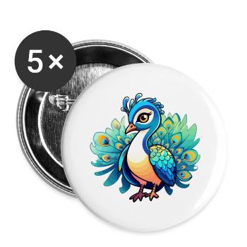 Peacock Bird Drawing - Buttons large 2.2''/56 mm (5-pack) - white - Front