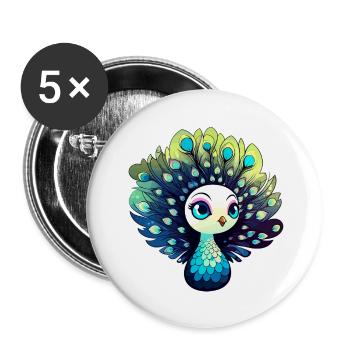 Peacock Bird Drawing - Buttons large 2.2''/56 mm (5-pack) - white - Front