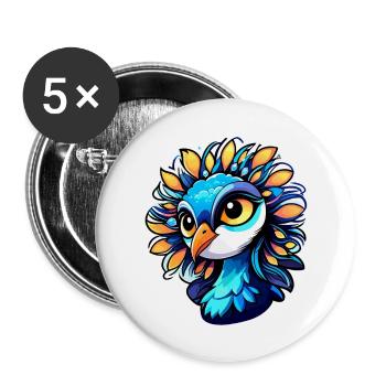 Peacock Bird Drawing - Buttons large 2.2''/56 mm (5-pack) - white - Front