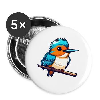 Eisvogel Vogel Zeichnung - Buttons groß 56 mm (5er Pack) - Weiß - Vorne