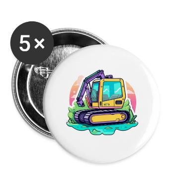 Bagger Baustelle Zeichnung - Buttons groß 56 mm (5er Pack) - Weiß - Vorne