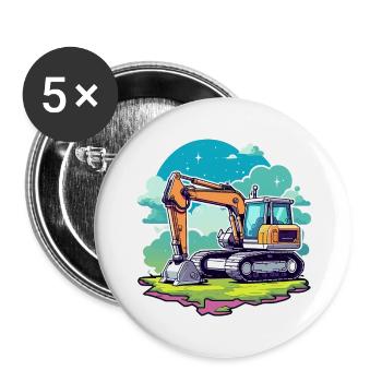 Excavator Construction Site Drawing - Buttons large 2.2''/56 mm (5-pack) - white - Front