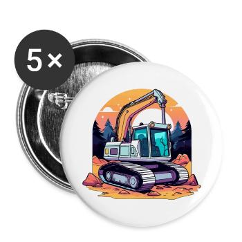 Dessin de chantier de construction d’excavatrice - Lot de 5 grands badges (56 mm) - blanc - Devant