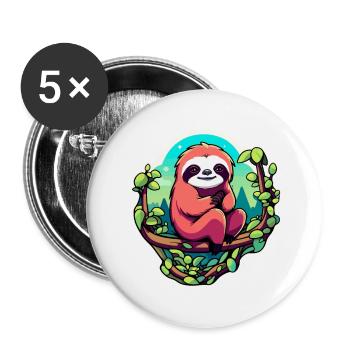 Dessin paresseux - Lot de 5 grands badges (56 mm) - blanc - Devant