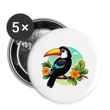 Toucan Bird Illustration - Buttons large 2.2''/56 mm (5-pack) - white - Front