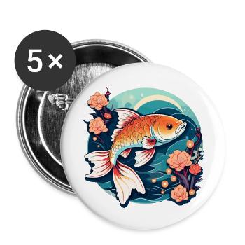 Dessin de carpe koï - Lot de 5 grands badges (56 mm) - blanc - Devant