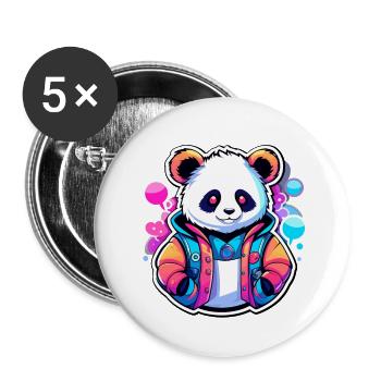 Panda Drawing - Buttons large 2.2''/56 mm (5-pack) - white - Front
