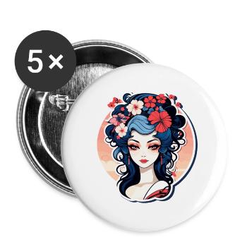 Geisha Illustration - Buttons large 2.2''/56 mm (5-pack) - white - Front