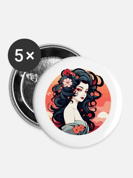 Geisha Illustration - Buttons groß 56 mm (5er Pack) - Weiß