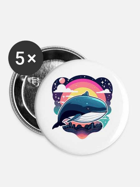 Wal Illustration - Buttons groß 56 mm (5er Pack) - Weiß