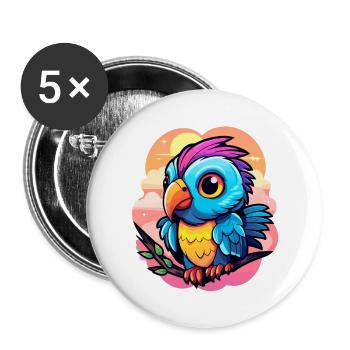 Illustration d’oiseau perroquet - Lot de 5 grands badges (56 mm) - blanc - Devant