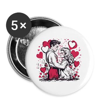 Eternal Embrace - Romantic Couple Red Love Hearts - Buttons large 2.2''/56 mm (5-pack) - white - Front