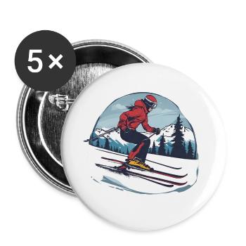 Veste rouge alpine skieur ski montagne amoureux de la neige - Lot de 5 grands badges (56 mm) - blanc - Devant