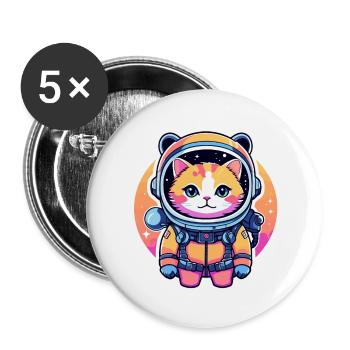 Katze Astronaut Illustration - Buttons groß 56 mm (5er Pack) - Weiß - Vorne