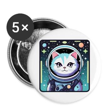 Katze Astronaut Illustration - Buttons groß 56 mm (5er Pack) - Weiß - Vorne