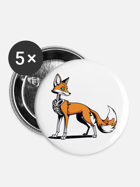 Fuchs Skelett Illustration - Buttons groß 56 mm (5er Pack) - Weiß