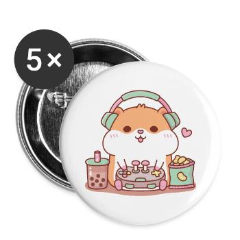 Cute Chubby Hamster Gamer Playing Video Games - Buttons large 2.2''/56 mm (5-pack) - white - Front