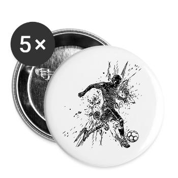 Fussballspieler im Splash kickt einen Ball - Buttons groß 56 mm (5er Pack) - Weiß - Vorne