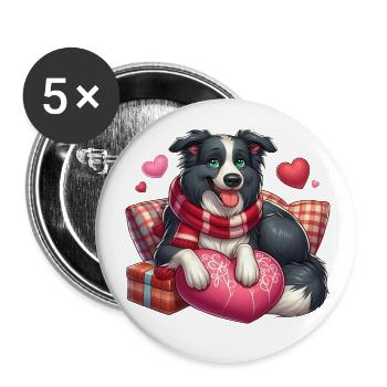 Border Collie Love - Buttons large 2.2''/56 mm (5-pack) - white - Front