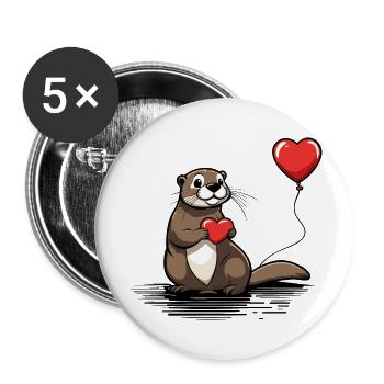 Coeur de loutre - Saint-Valentin - Lot de 5 grands badges (56 mm) - blanc - Devant